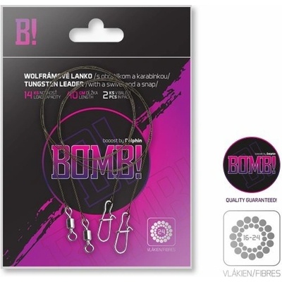 Delphin Wolframové lanko BOMB! s obratlíkem a karabinkou 20cm 7kg 2ks
