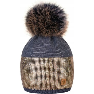 Fashionweek dámská Lesklá flitrová čepice bohatý styl s bambulí flísová podšívka MONTANA grafitová