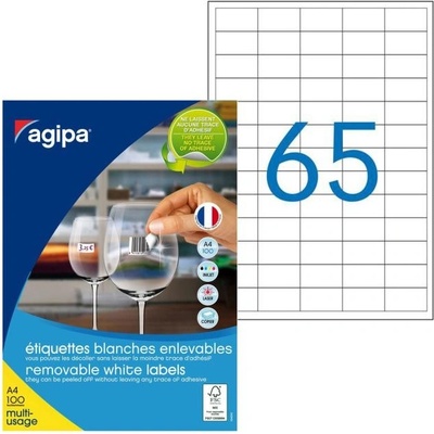 Etikety univerzálne odnímateľné 38x21,2mm Agipa A4 100 hárko AG128990