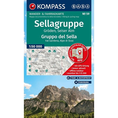 Sellagruppe, Gruppo di Sella, Gröden, Val Gardena, Seiser Alm, Alpe di Siusi (Kompass - 59) - turistická mapa