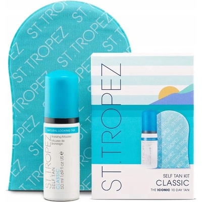 St.Tropez Classic Mini Kit St.Tropez Self Tan Classic samoopalovací pěna pro postupné dlouhotrvající opálení 120 ml + St.Tropez Luxe Velvet Applicator Mitt aplikátor na samoopalovací krém oboustranný