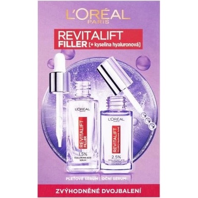 L'Oréal Paris Revitalift Filler HA darčekový set pleťové sérum Revitalift Filler HA 1,5% 30 ml + očné sérum Revitalift Filler HA 2,5% 20 ml