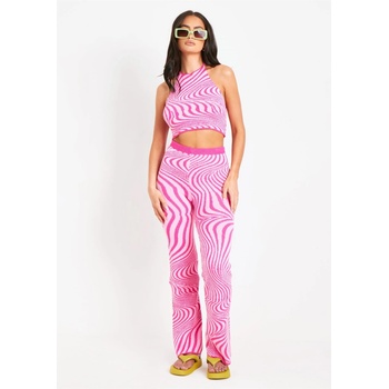 Missy Empire Панталони Missy Empire Jacquard Knit Flared Trousers - Pink