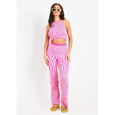 Missy Empire Панталони Missy Empire Jacquard Knit Flared Trousers - Pink