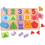 Bigjigs Toys Детски дървен пъзел Bigjigs - С числа и геометрични форми (BJ459) - ozone