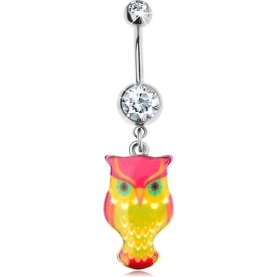 Šperky eshop ocelový piercing do pupíku pestrobarevná sova hladký vypouklý povrch PC06.35