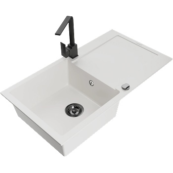 Mexen Leo гранитна мивка с 1 отделение и отцедник и кухненски смесител Rita, бял - 6501-20-670300-70 (6501-20-670300-70)