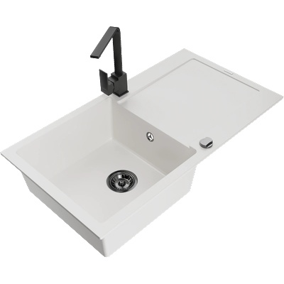 Mexen Leo гранитна мивка с 1 отделение и отцедник и кухненски смесител Rita, бял - 6501-20-670300-70 (6501-20-670300-70)