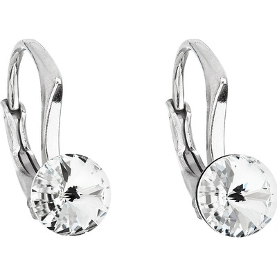 Evolution Group strieborné náušnice visiace s kryštálmi Swarovski biele okrúhle 31230.1