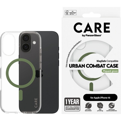Panzer Гръб CARE by PanzerGlass за iPhone 16, Flagship Case Urban Combat w. Green MagSafe