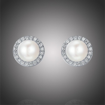 Grace Silver Jewellery stříbrné s říční perlou a zirkony Brunela E-SCE122 bílá