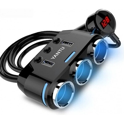 Разклонител за запалка Yantu B39, 3 гнезда, 2 USB, Волтметър, Бутони за изключване (B39)