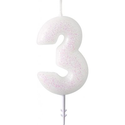 Narozeninová svíčka bílá se třpytkami "číslo 3", 4,5 cm