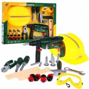Ramiz Small Builder Kit for Kids 3+ Electric Cordless Drill + Helmet & Goggles + Tools