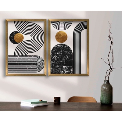 ASIR Obraz na MDF s rámem 2ks LINIE, KRUHY A OBLOUKY 53 x 38 cm