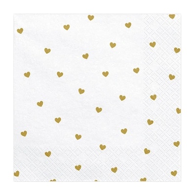 PartyDeco servítky zlaté srdiečka 33x33cm