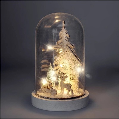 Solight LED vánoční dekorace zasněžená krajina s domkem 18cm 10x LED 2x AAA