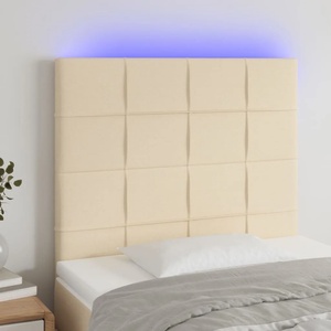 vidaXL LED горна табла за легло, кремава, 100x5x118/128 см, плат (3122419)