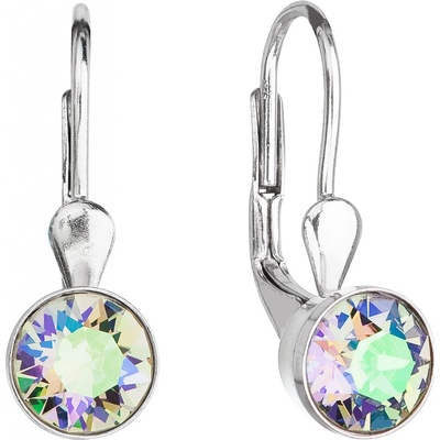 Evolution Group strieborné náušnice visiace s kryštálmi Swarovski zelené okrúhle 31112.5