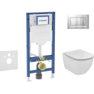 Geberit Duofix - Комплект за монтаж пред стена, тоалетна Tesi и седалка със система „softclose, бутон Sigma20, матов хром/хром SANI11CD2138 (SANI11CD2138)