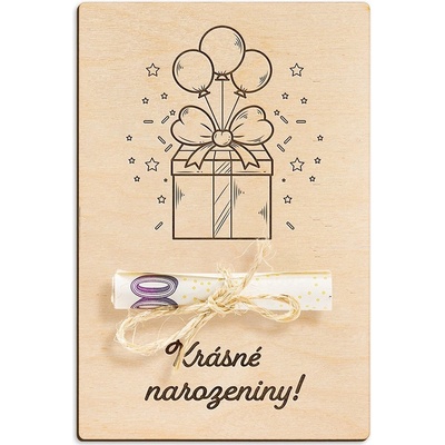Dřevěná dárková karta na peníze - Krásné narozeniny