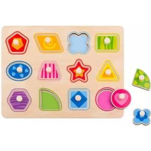 Tooky Toy Tooky Toy: Дървен пъзел с форми, 12 части - Фигури (TY853)