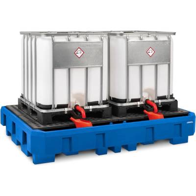 Záchytná vaňa z polyetylénu (PE), pre 2 IBC à 1000 l, stáčací priestor a mrežový rošt