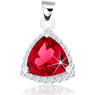 Šperky Eshop Stříbrný přívěsek zaoblený trojúhelník červený zirkon blyštivá obruba SP67.11