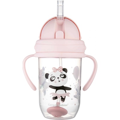Canpol Babies nevylievací hrnček so slamkou a závažím Exotic Panda ružový 270 ml