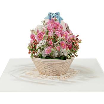 Kiriori 3d Поздравителна картичка "Кошница божури" / kiriori pop up