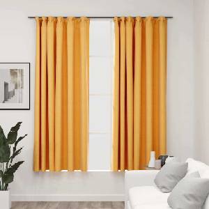 Pure Line Home Завеси с ленена текстура в цвят горчица с перделък, 2 бр. , 140 x 175 см