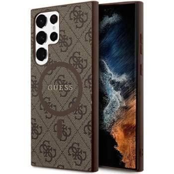 GUESS Guess 4G Collection Leather Metal Logo MagSafe Калъф за Samsung Galaxy S24 Ultra, кафяв (3666339241506)