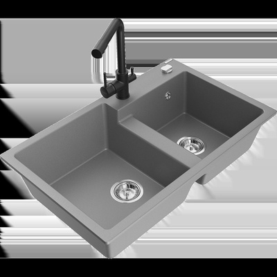 Tomas двоен гранитен кухненски мивка с батерия Duero, сив - 6516-71-671600-70 (6516-71-671600-70)