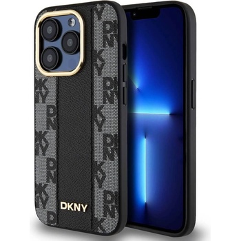 Image 1 of DKNY Checkered Pattern MagSafe Leather Hard Case - дизайнерски кожен кейс с MagSafe за iPhone 15 Pro Max (черен)