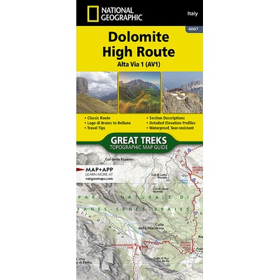 mapa Dolomite High Route - Alta Via 1 - turistická mapa
