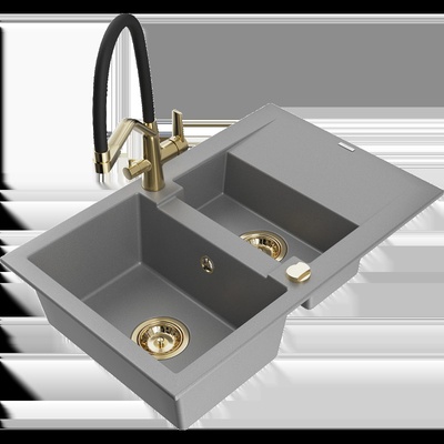 Gaspar гранитна мивка с 1, 5 камери с отцедник и кухненски смесител Duo, сив - 6507-71-671701-57-G (6507-71-671701-57-G)