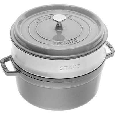 Staub Cocotte okrúhly hrniec s parnou vložkou 26 cm 5,2 l sivý