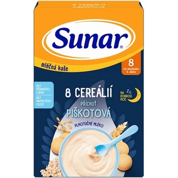 Sunar mliečna kaša s 8 cereáliami na dobrú noc piškótová 210 g