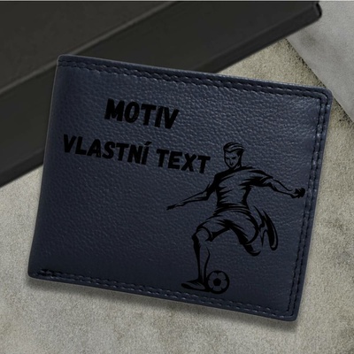 Pánská tmavě modrá kožená peněženka s možností personalizace monogramem jménem věnováním fotografií obrázkem či logem. Elegantní a praktický doplněk který potěší jako originální dárek pro každé