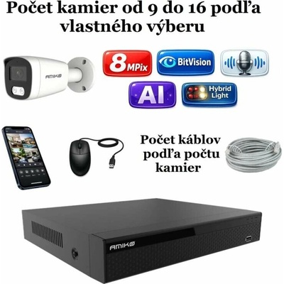 Amiko IP kamerový set 4K Ultra HD 8Mpix Ai Dl Tube 1801K9 16