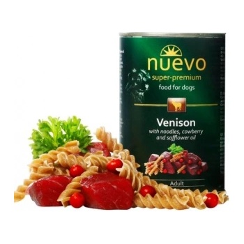 nuevo Adult - Консервирана храна с месо от елен с паста и боровинки за израснали кучета, 400 гр