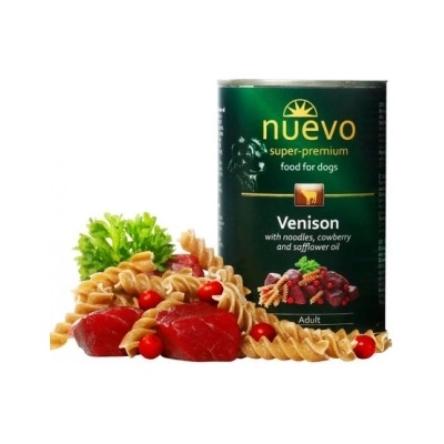 nuevo Adult - Консервирана храна с месо от елен с паста и боровинки за израснали кучета, 400 гр