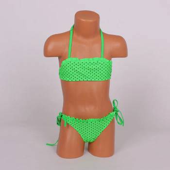 Image 1 of Детски бански в зелено на черни точки