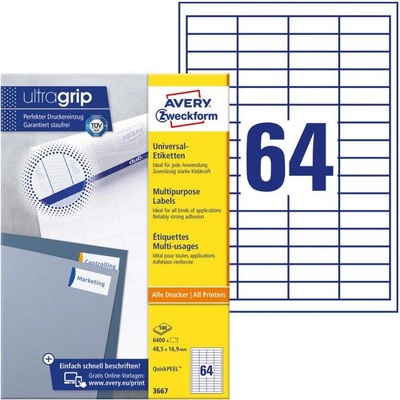 Avery-Zweckform 3667 48.5 x 16.9 mm papier biela 6400 ks trvalé univerzálne etikety atrament, laser, kópie; 3667