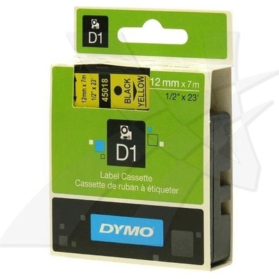 Dymo originál páska do tlačiarne štítkov, Dymo, 45018, S0720580, čierny tlač/žltý podklad, 7m, 12mm, D1