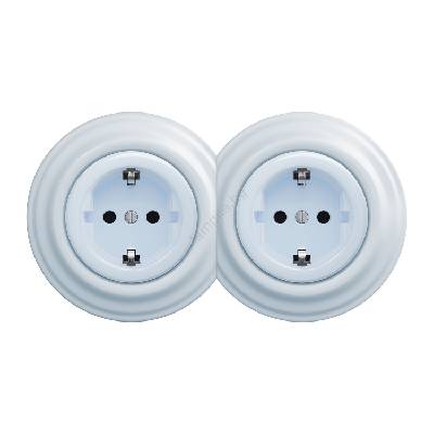 - Двойна ретро розетка за дома с рамка SCHUKO 230V синя (KA0026C)