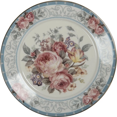 Clayre & Eef Porcelánový dezertný tanierik so zlatou linkou Peony Rosé 21 x 2 cm