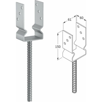 Domax zapustená pätka stĺpika typu U PSZ 60 - 61 x 60 x 150 x 4.0 mm 6 ks