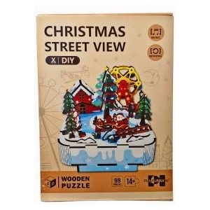 Swede Wooden puzzle 99 pieces Christmas scene 3D music box with moving parts