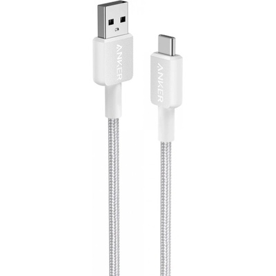Anker 322 USB-C to USB-A Cable - здрав кабел с въжена оплетка и бързо зареждане за устройства с USB-C (90 см) (бял) (D65192)